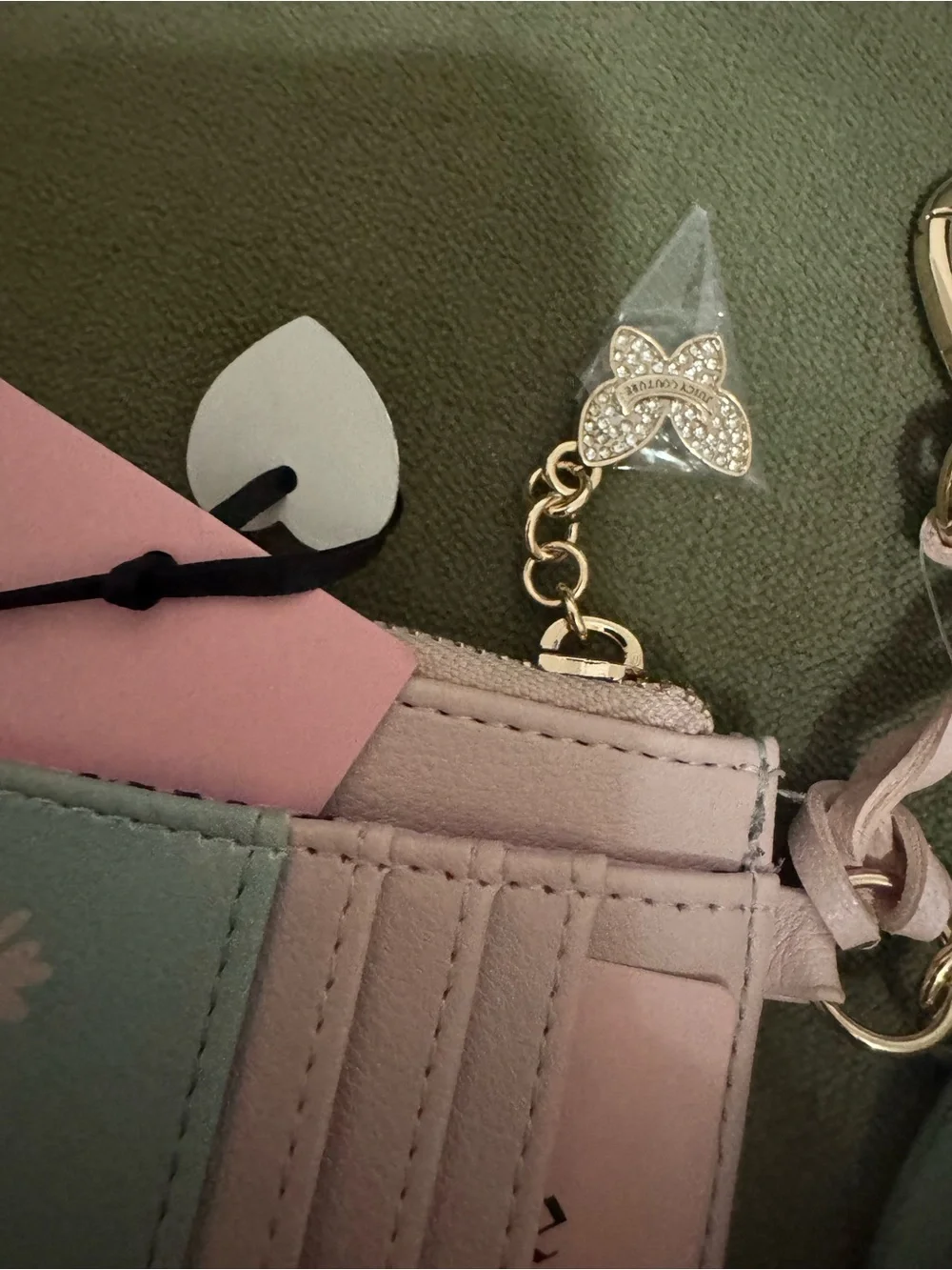 Juicy Couture Mint & Pink Floral Coin Pouch and Keyring Set